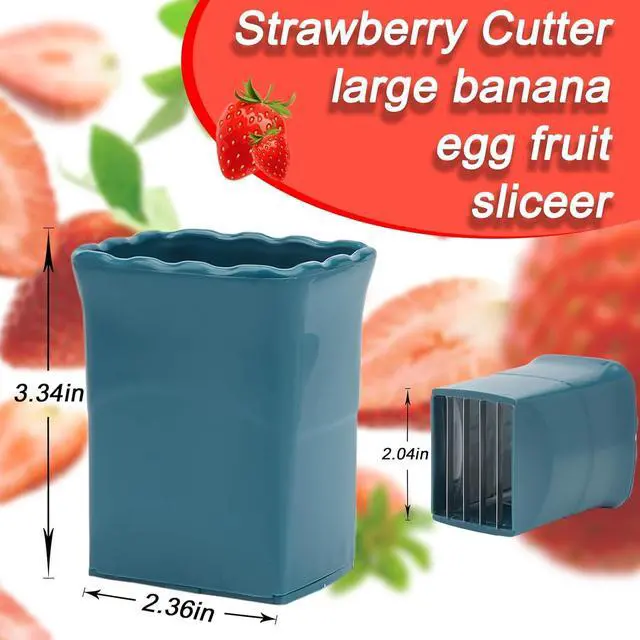 Alt view image 2 of 7 - Tulobi 2-Piece Fruit Slicer Set, Stainless Steel, Mini Cup Slicer, Quick Salad Maker, Creative Kitchen Gadget (Navy Blue + Cyan)