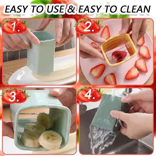Alt view image 3 of 7 - Tulobi 2-Piece Fruit Slicer Set, Stainless Steel, Mini Cup Slicer, Quick Salad Maker, Creative Kitchen Gadget (Navy Blue + Cyan)