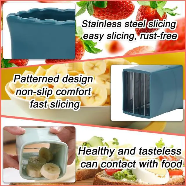 Alt view image 5 of 7 - Tulobi 2-Piece Fruit Slicer Set, Stainless Steel, Mini Cup Slicer, Quick Salad Maker, Creative Kitchen Gadget (Navy Blue + Cyan)
