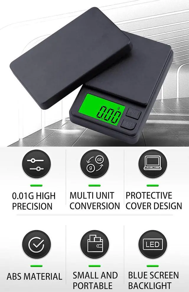Alt view image 2 of 7 - Digital Pocket Scale 1000g x 0.01g Weigh Gram Scale, Mini Scale, Digital Grams Scale, Food Scale, Jewelry Scale, Kitchen Scale with Backlit LCD, 7 Units Tare, Battery Included, Black