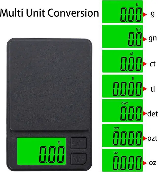 Alt view image 5 of 7 - Digital Pocket Scale 1000g x 0.01g Weigh Gram Scale, Mini Scale, Digital Grams Scale, Food Scale, Jewelry Scale, Kitchen Scale with Backlit LCD, 7 Units Tare, Battery Included, Black