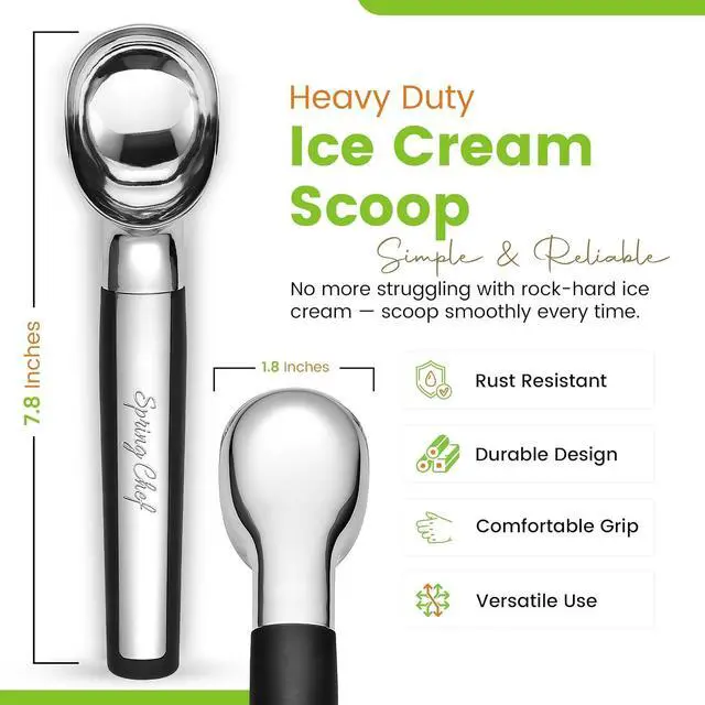 Alt view image 2 of 7 - Spring Chef Heavy Duty Metal Ice Cream Scoop with Soft Grip Handle, Black