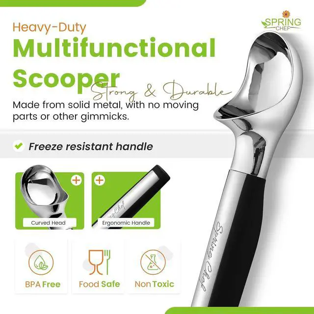 Alt view image 4 of 7 - Spring Chef Heavy Duty Metal Ice Cream Scoop with Soft Grip Handle, Black