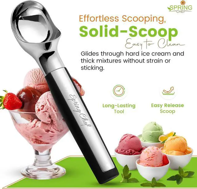Alt view image 6 of 7 - Spring Chef Heavy Duty Metal Ice Cream Scoop with Soft Grip Handle, Black