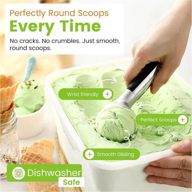 Alt view image 5 of 7 - Spring Chef Heavy Duty Metal Ice Cream Scoop with Soft Grip Handle, Black