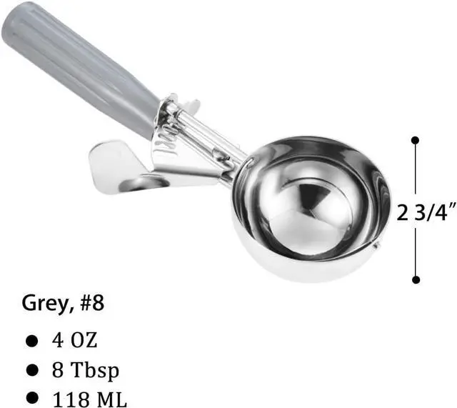 Alt view image 2 of 6 - Saebye Portion Scoop - #8 (4 oz) - Disher, Large Ice Cream Scoop with Trigger, Cookie Scoop, Food Scoop, Muffin Scoop - Portion Control - 18/8 Stainless Steel, Grey Handle