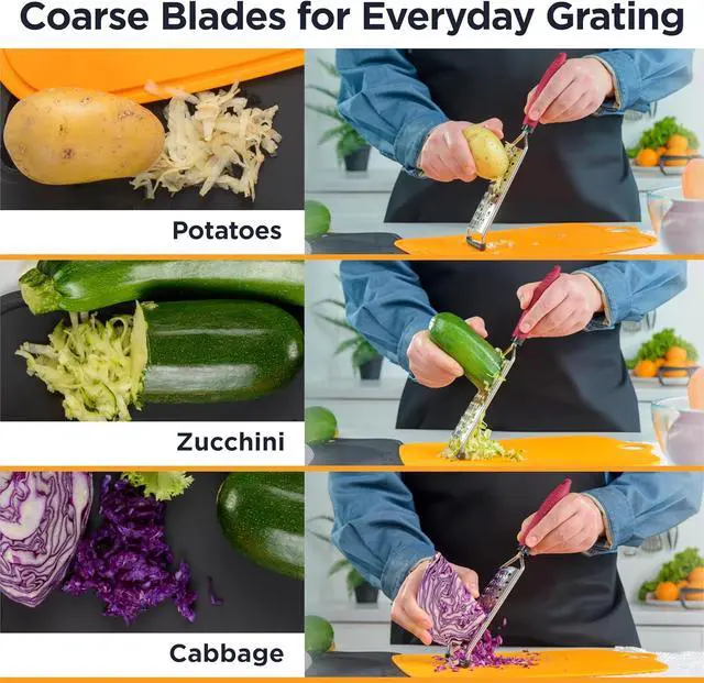 Alt view image 4 of 7 - Deiss PRO Coarse Grater & Hand Held Cheese Grater - Sharp Stainless Steel Blades, Non-Slip Handle, Small Cheese Grater for Kitchen, Shredder, Dishwasher Safe