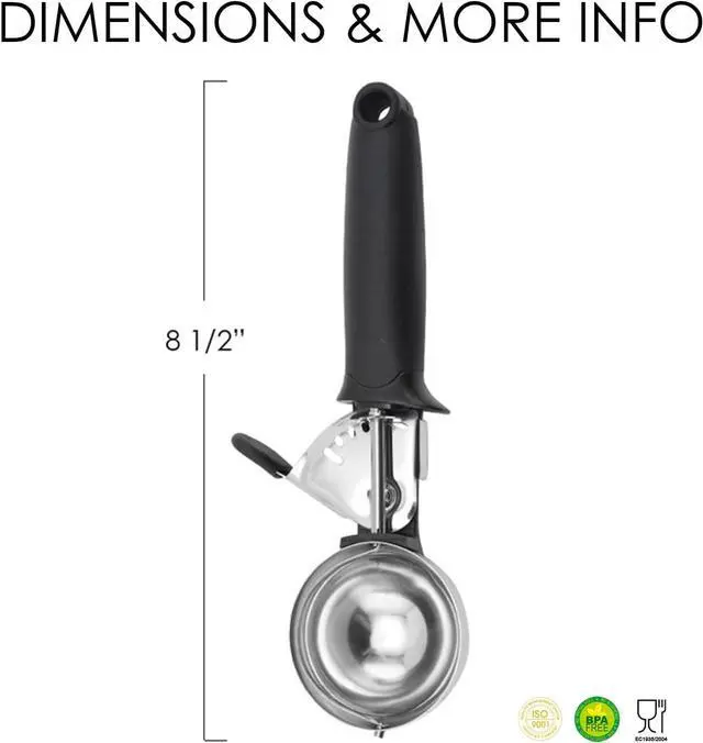 Alt view image 2 of 5 - Heavy Duty Ice Cream Scoop, 18/8 Stainless Steel Cookie Scoop for Baking, Kitchen Scooper for Food - Dishwasher Safe, Black