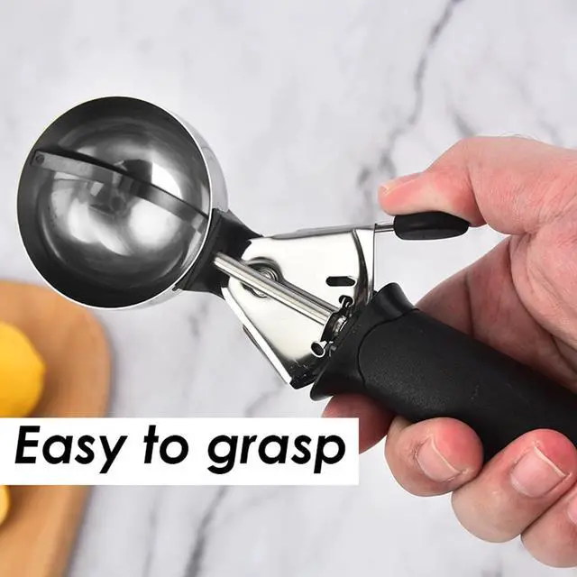 Alt view image 3 of 5 - Heavy Duty Ice Cream Scoop, 18/8 Stainless Steel Cookie Scoop for Baking, Kitchen Scooper for Food - Dishwasher Safe, Black