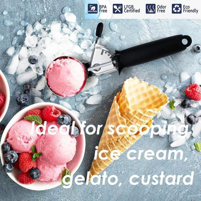 Alt view image 5 of 5 - Heavy Duty Ice Cream Scoop, 18/8 Stainless Steel Cookie Scoop for Baking, Kitchen Scooper for Food - Dishwasher Safe, Black