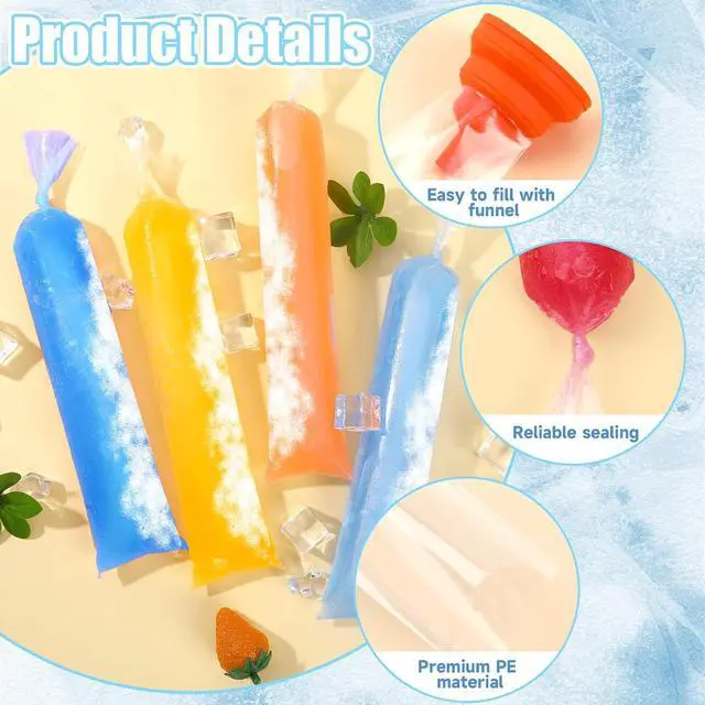 Alt view image 3 of 7 - FEBSNOW 160Pcs Ice Lolly Bags Disposable Ice Popsicle Mold Bag with Funnel
