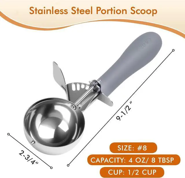 Alt view image 2 of 7 - Fayomir 4 OZ Scoop, #8 Disher, Large Ice Cream Scoop with Trigger, Muffin Scoop, Large Cookie Scoops for Baking, Grey Handle, With Trigger for Portion Control