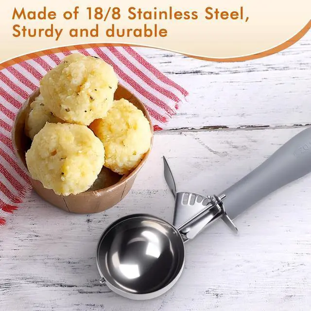 Alt view image 4 of 7 - Fayomir 4 OZ Scoop, #8 Disher, Large Ice Cream Scoop with Trigger, Muffin Scoop, Large Cookie Scoops for Baking, Grey Handle, With Trigger for Portion Control