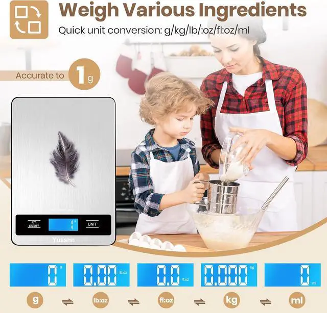 Alt view image 3 of 7 - Food Scale, 11lb Kitchen Scale with 0.05oz/1g Precision, 6 Units Tare Function & LCD Display, Stainless Steel Digital Scale for Baking, Cooking, Meal Prep - Kitchen Gadgets & Gifts, Home Essentials