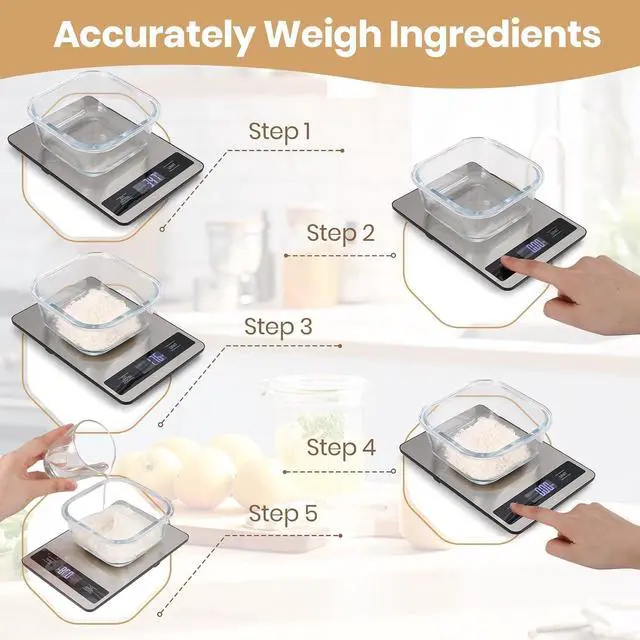 Alt view image 7 of 7 - Food Scale, 11lb Kitchen Scale with 0.05oz/1g Precision, 6 Units Tare Function & LCD Display, Stainless Steel Digital Scale for Baking, Cooking, Meal Prep - Kitchen Gadgets & Gifts, Home Essentials
