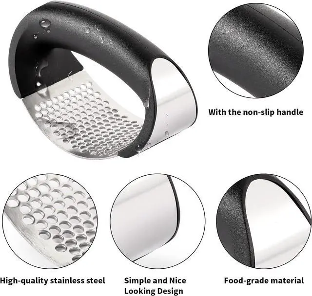 Alt view image 2 of 7 - 2 Pack Garlic Press Rocker, Stainless Steel Garlic Mincer with 2 Peelers, 2 Scrapers and 2 Brushes | Garlic Crusher Garlic Chopper for Smashing Garlic