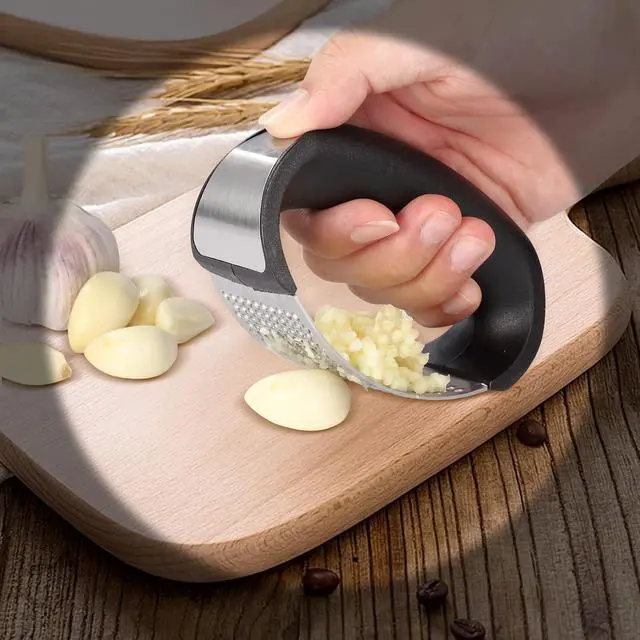 Alt view image 6 of 7 - 2 Pack Garlic Press Rocker, Stainless Steel Garlic Mincer with 2 Peelers, 2 Scrapers and 2 Brushes | Garlic Crusher Garlic Chopper for Smashing Garlic