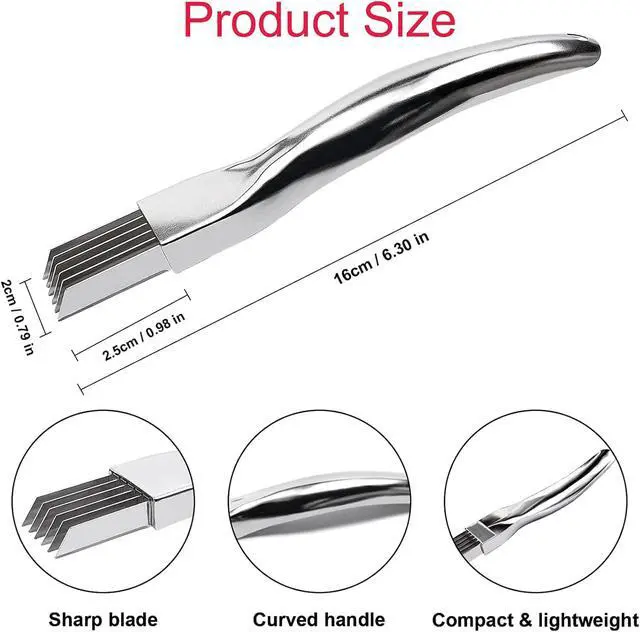 Alt view image 3 of 7 - Stainless Steel Chopped Onion Cutter, Multi-Functional Foods Speedy Chopper Onion Knife Kitchen Tool Slice Cutlery Vegetable Sharp Scallion Shred Cutter