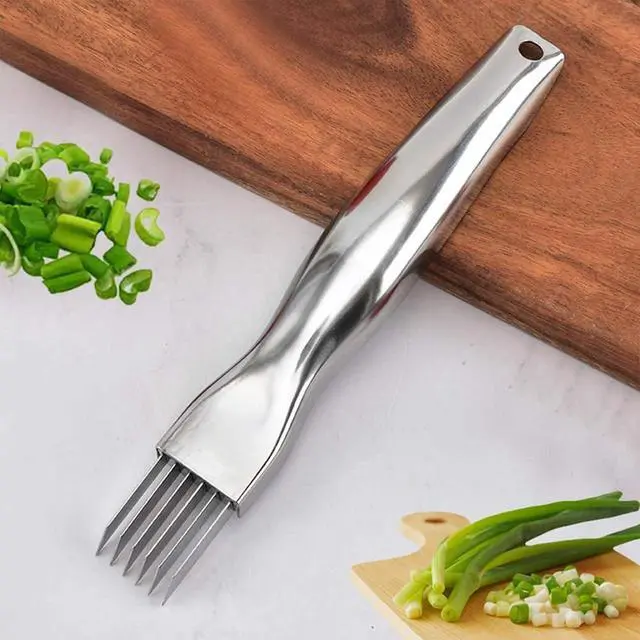 Alt view image 2 of 7 - Stainless Steel Chopped Onion Cutter, Multi-Functional Foods Speedy Chopper Onion Knife Kitchen Tool Slice Cutlery Vegetable Sharp Scallion Shred Cutter