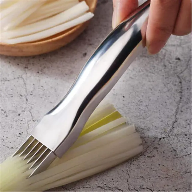 Alt view image 4 of 7 - Stainless Steel Chopped Onion Cutter, Multi-Functional Foods Speedy Chopper Onion Knife Kitchen Tool Slice Cutlery Vegetable Sharp Scallion Shred Cutter