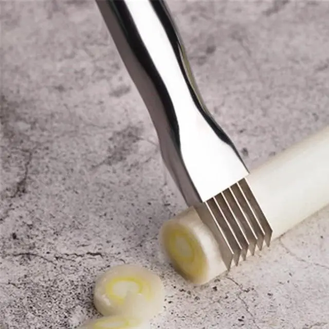 Alt view image 5 of 7 - Stainless Steel Chopped Onion Cutter, Multi-Functional Foods Speedy Chopper Onion Knife Kitchen Tool Slice Cutlery Vegetable Sharp Scallion Shred Cutter