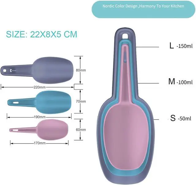 Alt view image 3 of 7 - 3 in 1Ice Scoop Set, Multi Purpose Plastic Kitchen Scoops Canisters, Ice Scooper for Freezer, Rice, Canisters, Flour, Dry Foods, Candy, Pop Corn, Coffee Beans and Pet Food