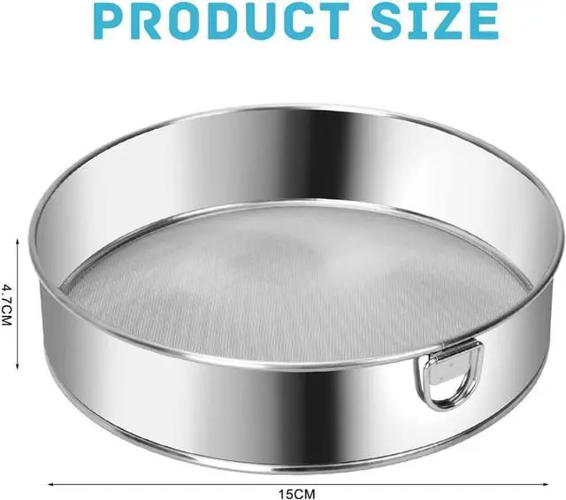 Alt view image 2 of 7 - Flour Sifter Stainless Steel Round Flour Sieve 6 Inch 60 Mesh Fine Mesh Strainers for Baking Cake Bread