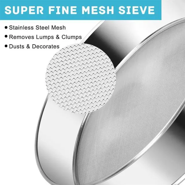 Alt view image 4 of 7 - Flour Sifter Stainless Steel Round Flour Sieve 6 Inch 60 Mesh Fine Mesh Strainers for Baking Cake Bread