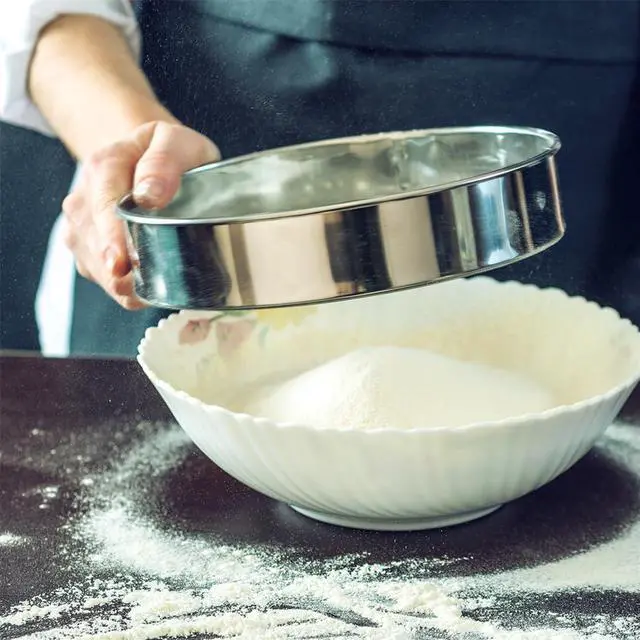 Alt view image 5 of 7 - Flour Sifter Stainless Steel Round Flour Sieve 6 Inch 60 Mesh Fine Mesh Strainers for Baking Cake Bread