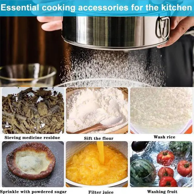 Alt view image 7 of 7 - Flour Sifter Stainless Steel Round Flour Sieve 6 Inch 60 Mesh Fine Mesh Strainers for Baking Cake Bread