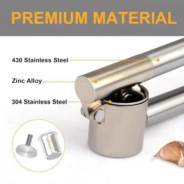 Alt view image 2 of 7 - Garlic Press, 304 Stainless Steel Garlic Mincer & Crusher, Heavy Duty, Easy Squeeze, Rust Proof, Easy Clean
