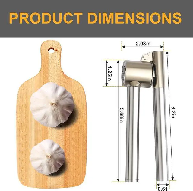 Alt view image 3 of 7 - Garlic Press, 304 Stainless Steel Garlic Mincer & Crusher, Heavy Duty, Easy Squeeze, Rust Proof, Easy Clean