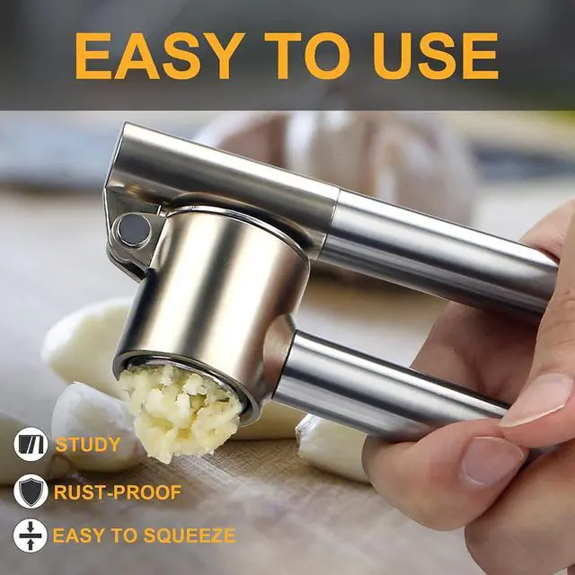 Alt view image 4 of 7 - Garlic Press, 304 Stainless Steel Garlic Mincer & Crusher, Heavy Duty, Easy Squeeze, Rust Proof, Easy Clean