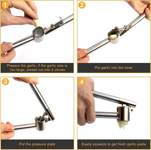 Alt view image 6 of 7 - Garlic Press, 304 Stainless Steel Garlic Mincer & Crusher, Heavy Duty, Easy Squeeze, Rust Proof, Easy Clean