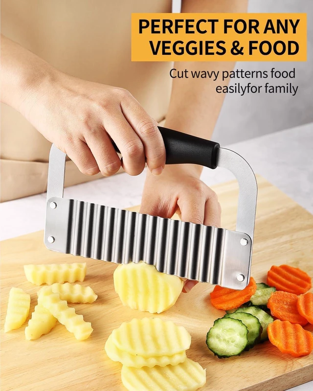 Alt view image 3 of 7 - 2 Pcs Crinkle Cutter Stainless Steel Potato Slicer Wavy Chopping Veggies