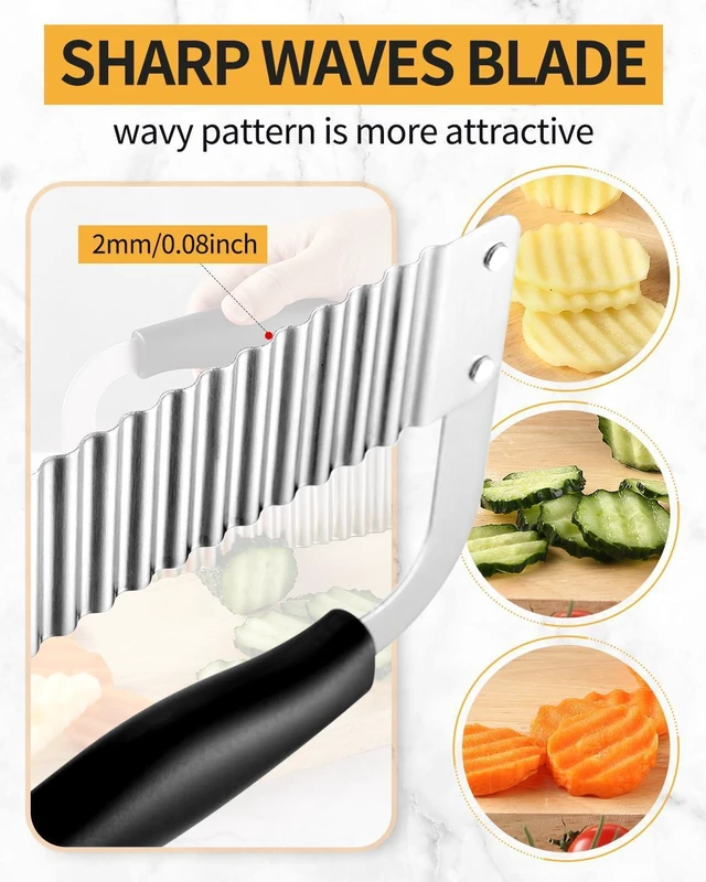 Alt view image 4 of 7 - 2 Pcs Crinkle Cutter Stainless Steel Potato Slicer Wavy Chopping Veggies