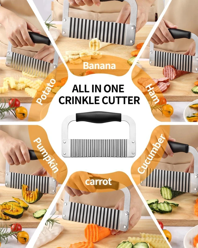 Alt view image 6 of 7 - 2 Pcs Crinkle Cutter Stainless Steel Potato Slicer Wavy Chopping Veggies