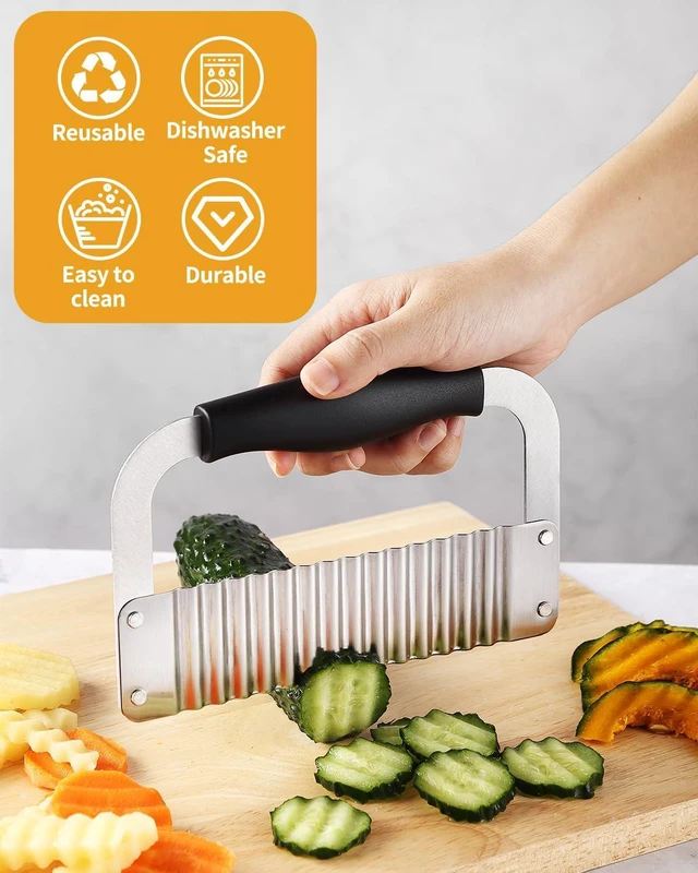 Alt view image 7 of 7 - 2 Pcs Crinkle Cutter Stainless Steel Potato Slicer Wavy Chopping Veggies