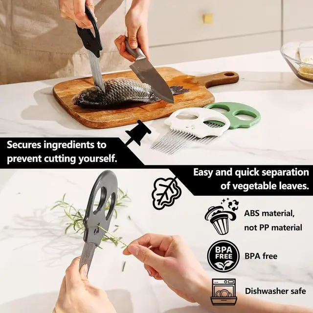 Alt view image 4 of 6 - Stainless Steel Onion Cutter & Egg Slicer Multi-Function Vegetable Cutter and Herb Stripper for Avocados, Tomatoes, and Potatoes (Green)