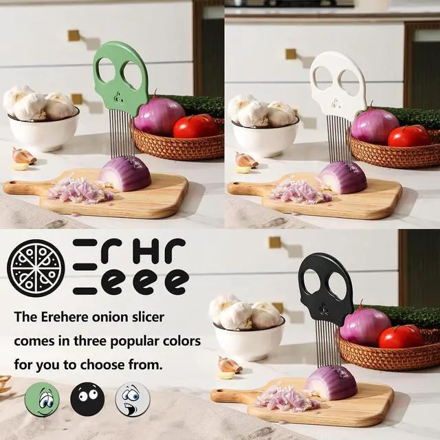 Alt view image 6 of 6 - Stainless Steel Onion Cutter & Egg Slicer Multi-Function Vegetable Cutter and Herb Stripper for Avocados, Tomatoes, and Potatoes (Green)