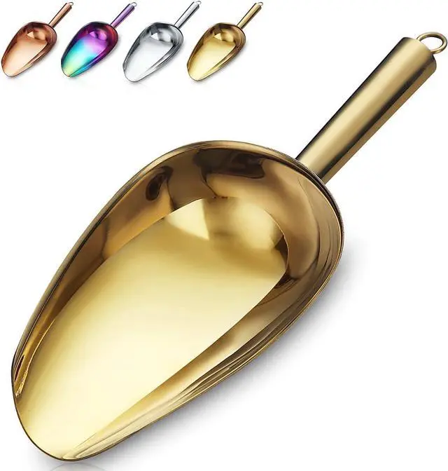 Main image of Gold Ice Scoop, Fashion Ice Cream Scoop, Premium Stainless Steel Cookie Scoop, Dog Food Scoop, Sturdy Flour Scoop, Utility Candy Scoop, Dishwasher Safe (8oz/9 Inch)
