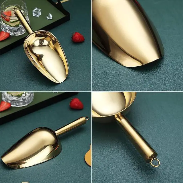 Alt view image 7 of 7 - Gold Ice Scoop, Fashion Ice Cream Scoop, Premium Stainless Steel Cookie Scoop, Dog Food Scoop, Sturdy Flour Scoop, Utility Candy Scoop, Dishwasher Safe (8oz/9 Inch)
