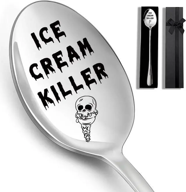 Main image of Ice Cream Killer Engraved Stainless Steel Spoon, Funny Ice Cream Coffee Spoon, Peanut Butter Spoon Ice Cream Shovel for Women Men Boys Girls Ice Cream Lover Birthdays Graduation Christmas Gift