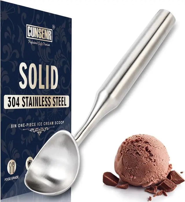 Main image of CUNSENR Stainless Steel Ice Cream Scoop - Heavy Duty Ice Cream Scooper with Ergonomic Handle - One-Piece Metal Ice Cream Spoon for Gelato, Sorbet, Cookies - Durable, Easy to Use & Dishwasher Safe
