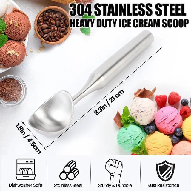 Alt view image 2 of 7 - CUNSENR Stainless Steel Ice Cream Scoop - Heavy Duty Ice Cream Scooper with Ergonomic Handle - One-Piece Metal Ice Cream Spoon for Gelato, Sorbet, Cookies - Durable, Easy to Use & Dishwasher Safe