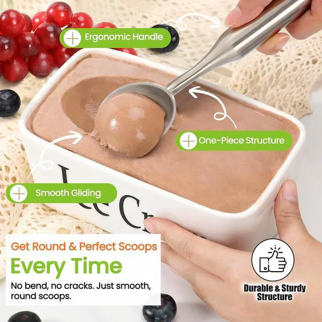 Alt view image 3 of 7 - CUNSENR Stainless Steel Ice Cream Scoop - Heavy Duty Ice Cream Scooper with Ergonomic Handle - One-Piece Metal Ice Cream Spoon for Gelato, Sorbet, Cookies - Durable, Easy to Use & Dishwasher Safe