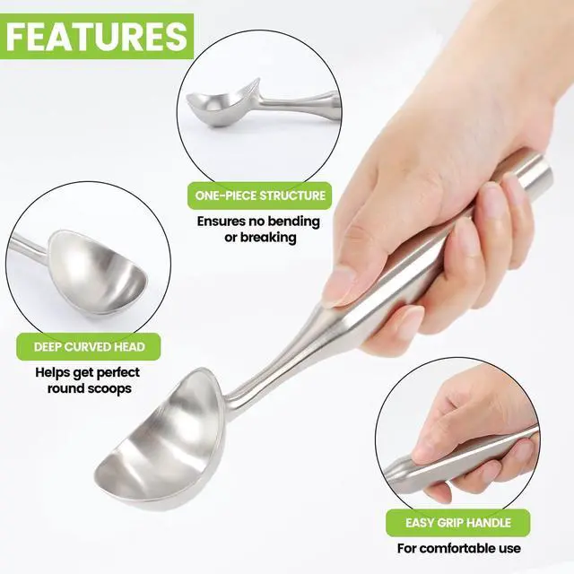 Alt view image 4 of 7 - CUNSENR Stainless Steel Ice Cream Scoop - Heavy Duty Ice Cream Scooper with Ergonomic Handle - One-Piece Metal Ice Cream Spoon for Gelato, Sorbet, Cookies - Durable, Easy to Use & Dishwasher Safe