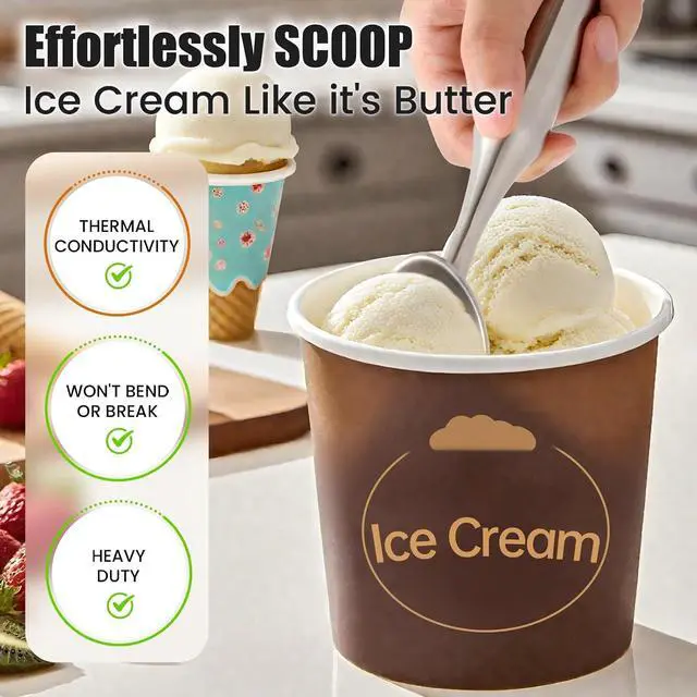 Alt view image 5 of 7 - CUNSENR Stainless Steel Ice Cream Scoop - Heavy Duty Ice Cream Scooper with Ergonomic Handle - One-Piece Metal Ice Cream Spoon for Gelato, Sorbet, Cookies - Durable, Easy to Use & Dishwasher Safe