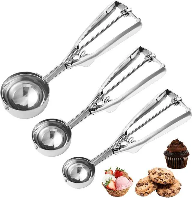 Main image of Cookie Scoop,Set of 3 Cookie Dough Scoops for Baking 1 Tbsp,2 Tbsp,3 Tbsp,Stainless Steel Ice Cream Scooper with Trigger Release for Cupcake,Ice Cream,Muffin,Meatball,Melonball