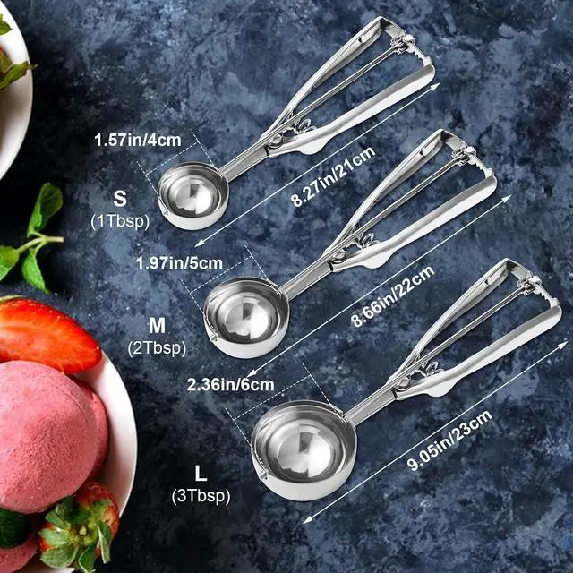 Alt view image 4 of 7 - Cookie Scoop,Set of 3 Cookie Dough Scoops for Baking 1 Tbsp,2 Tbsp,3 Tbsp,Stainless Steel Ice Cream Scooper with Trigger Release for Cupcake,Ice Cream,Muffin,Meatball,Melonball